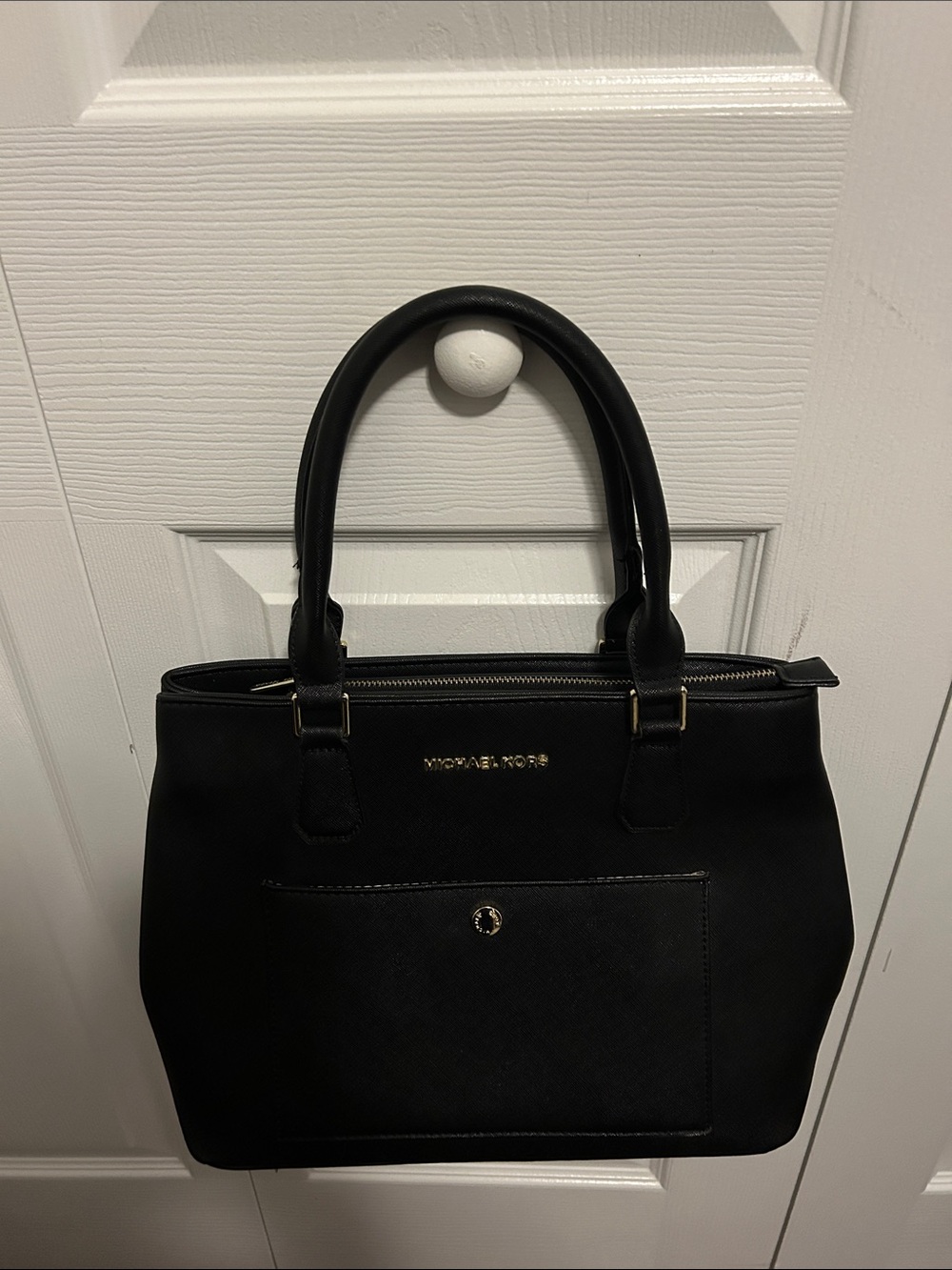 Michael Kors Black Saffiano Leather Satchel with Gold Hardware - Picture 13 of 14